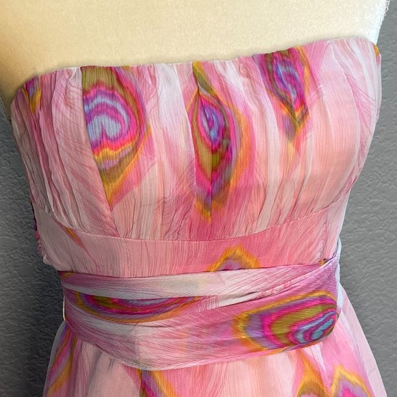 Nanette Lepore Pink Strapless Dress, Peacock Print - Picture 3 of 8